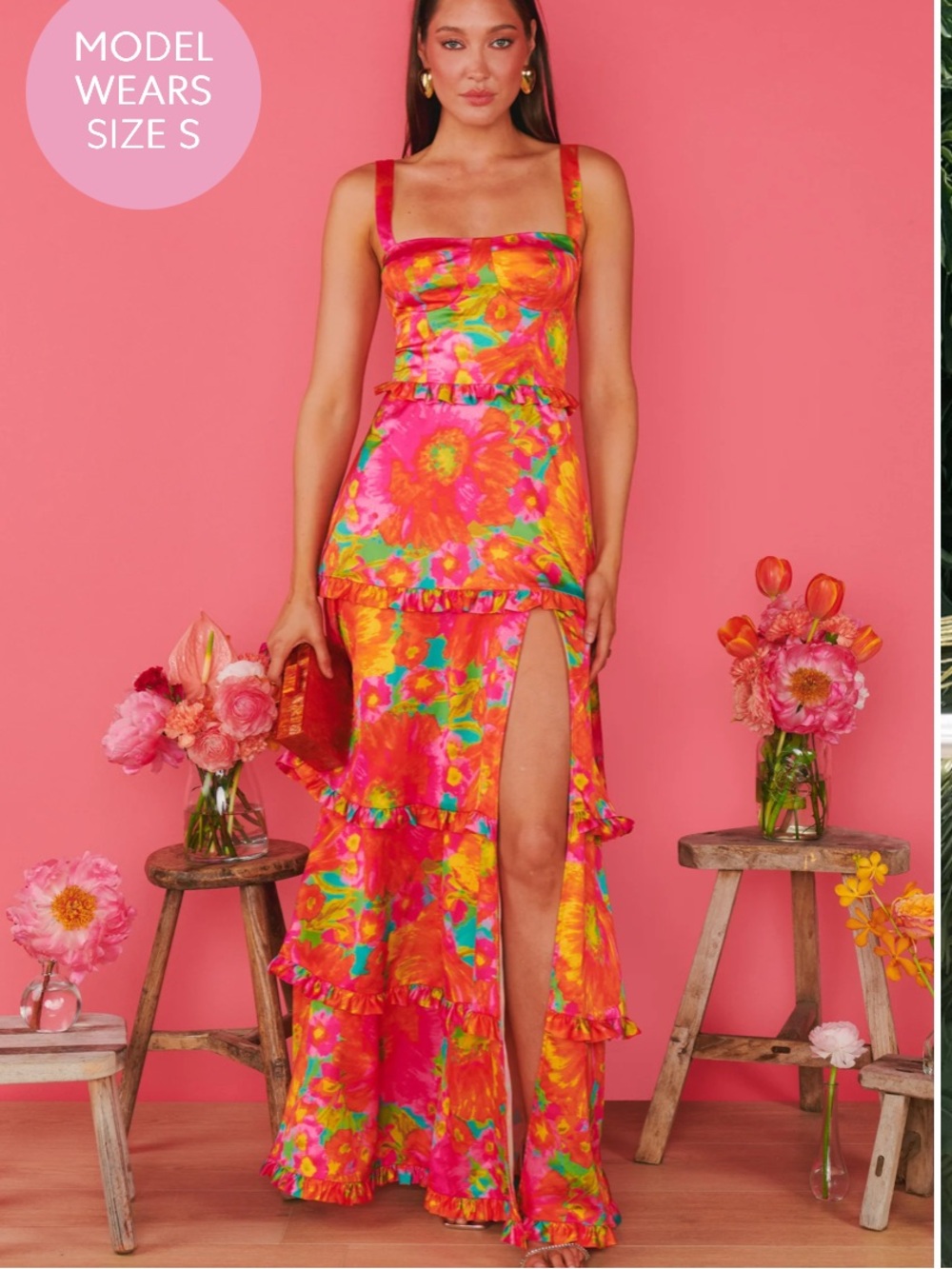 Show Me Your MuMu Lady Corset Maxi Dress — Hot Pink & Orange Floral - Picture 3 of 12